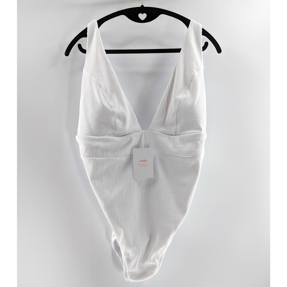 Andie Swim White Ribbed One Piece Swimsuit Sardinia - Picture 2 of 10